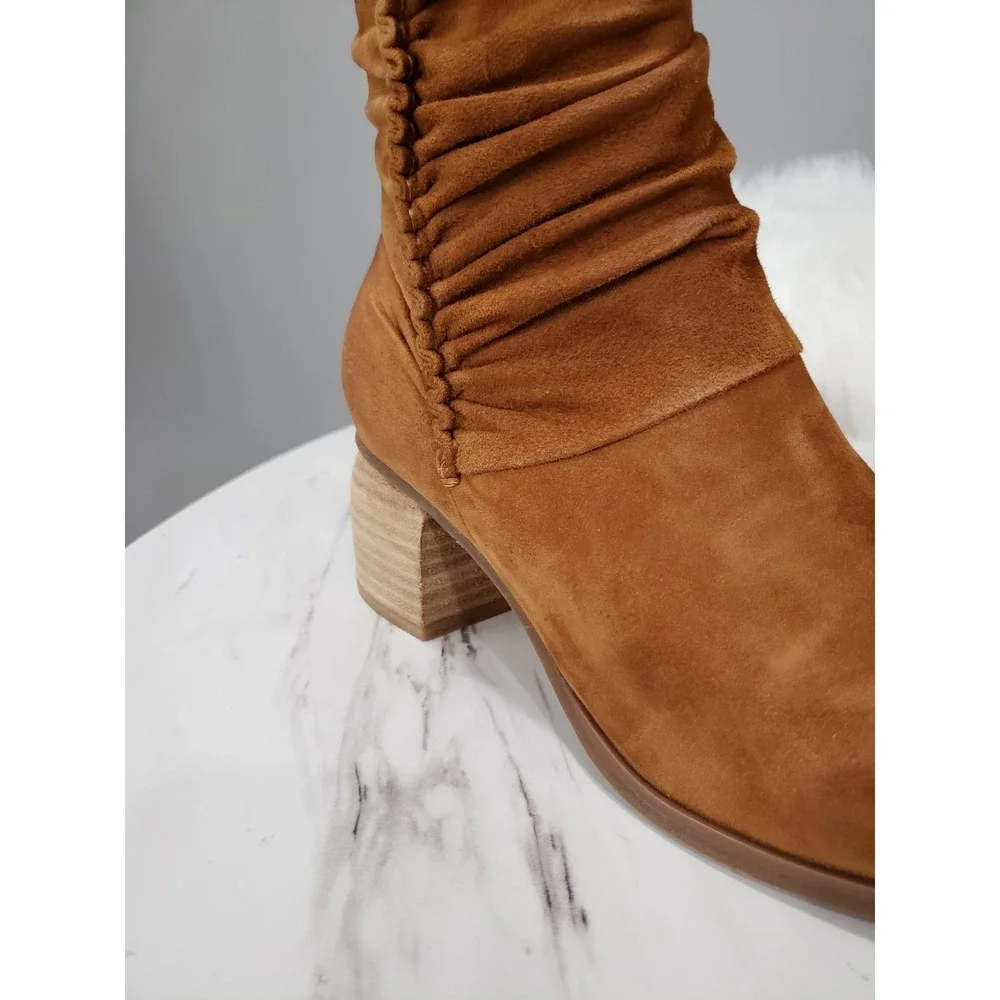 NEW Antelope Nona Cognac Brown Suede Ankle Boots Ruched Old Money prep academia